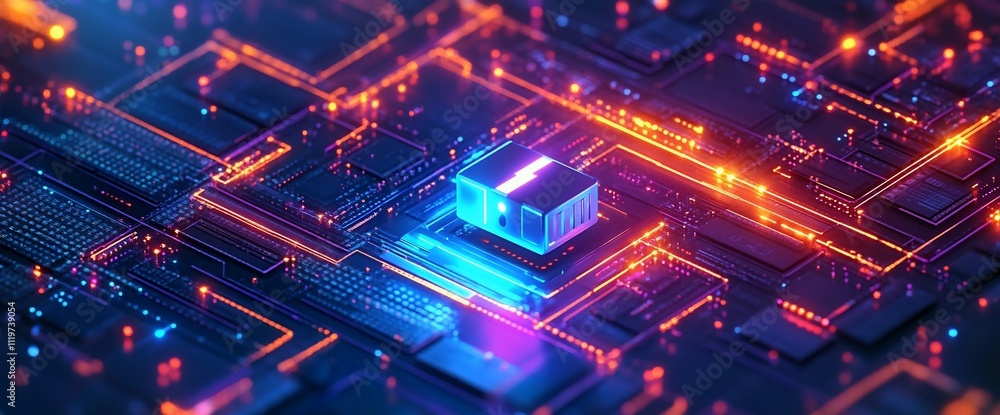 Aufkleber abstract glowing circuit board with central processing unit.