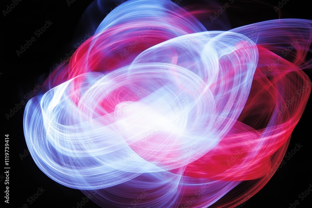 Aufkleber abstract swirling light trails in red, blue, and white creating a dynamic colorful explosion against