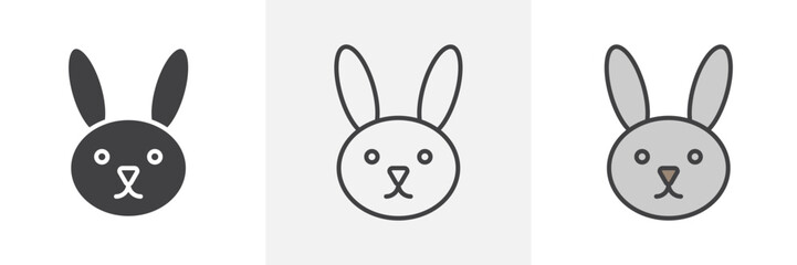 Rabbit icon collection in black and colored style.
