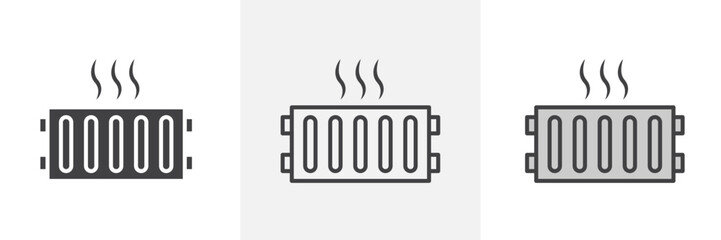 Radiator icon collection in black and colored style.