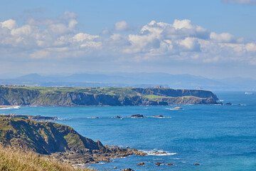 View of the Cantabrian Sea and the rocky steep coast from the observation deck