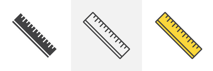 Ruler icon collection in black and colored style.