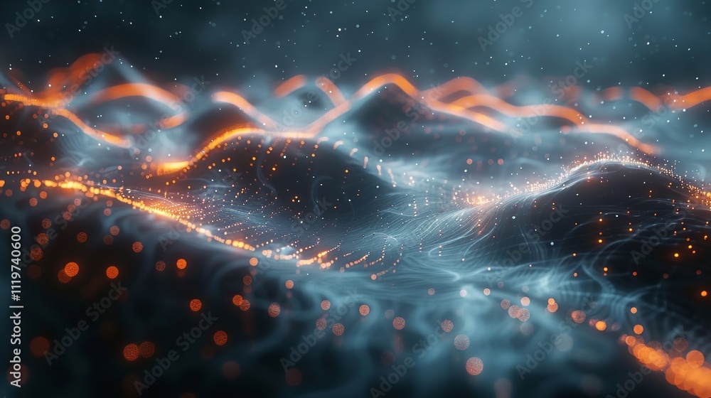 Poster abstract digital wave of particles. futuristic point wave. technology background.