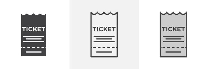 Ticket icon collection in black and colored style.