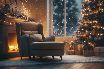 Obraz premium Cozy Living Room Christmas Scene