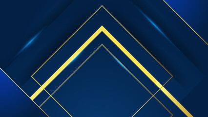 Blue dynamic abstract vector background with gold lines and blue luxury background for presentation and branding