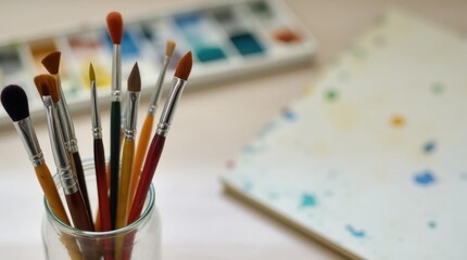 Fototapeta premium Paintbrushes and Watercolors in a Jar