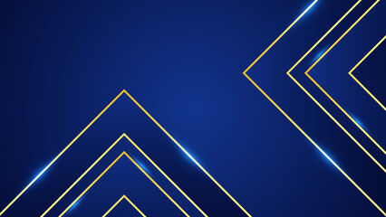 Blue dynamic abstract vector background with gold diagonal lines and blue luxury background with shine
