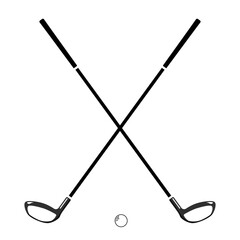 Silhouette Crossed Golf Clubs Icon Cartoon Black and White Illustration