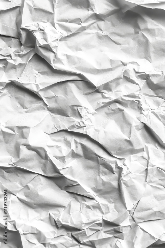Poster crumpled white paper texture background with copy space for text, abstract design element