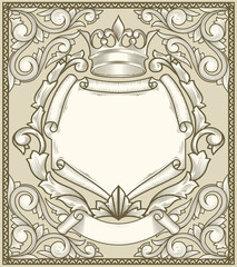 Crown and shield monochrome decorative vintage blank emblem