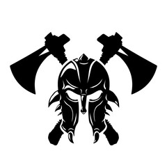 Barbarian Helmet with Crossed Axes Battle Fighting Emblem Icon Black Silhouette Illustration