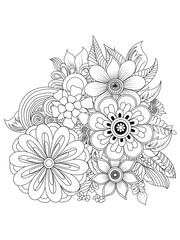 Flowers Leaves Coloring page Adult.Contour drawing