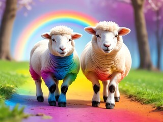 Rainbow Sheep in a Dreamland Meadow
