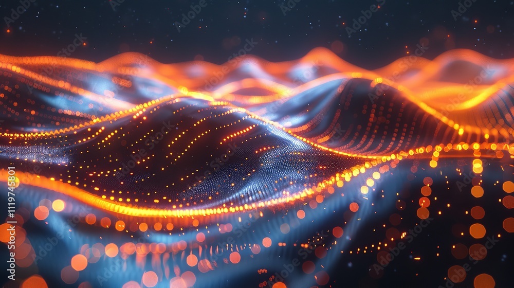 Poster abstract digital wave of particles. futuristic point wave. technology background.