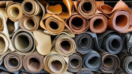 Colorful Display of Rolled Leather Materials