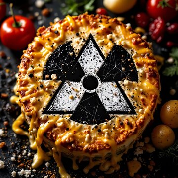 Monochromatic skull, triangular radiation design, food art.