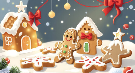 Naklejka premium Illustration of Christmas gingerbread cookies.