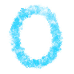 Number Zero (0) made with Sky or Cloud effect, Fog or smoke isolated on white background, Blue color, Mist or smog Special effect, Abstract, Creative, Illustration design
