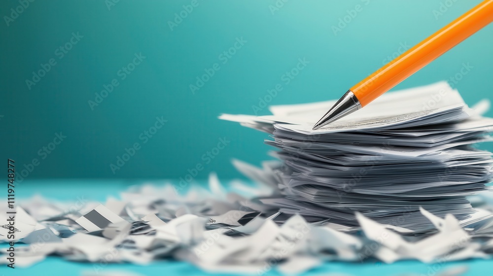 Poster office organization eventpaperwork management in workspace document clutter close-up view productivi