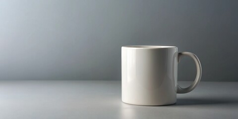 Elegant Blank White Ceramic Mug on a Smooth Gray Background for Minimalistic Product Photography and Branding Use