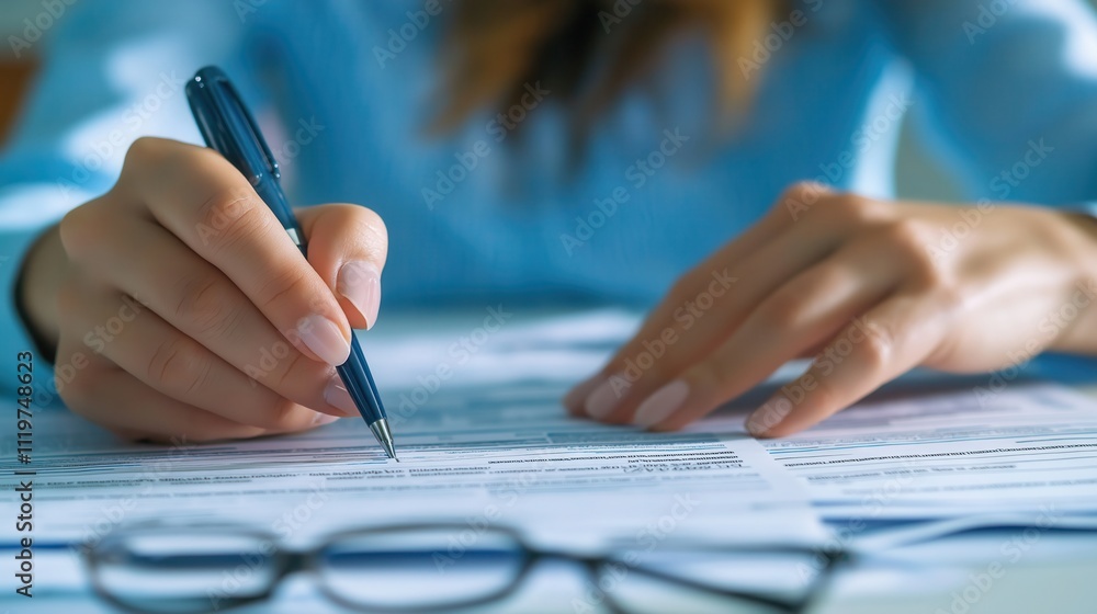 Poster document signing action office location close-up content professional environment top-down viewpoint