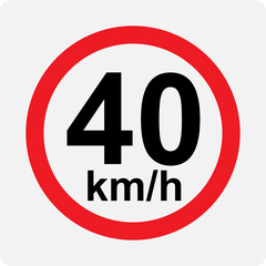 Speed limit 40 kmh signage vector illustration