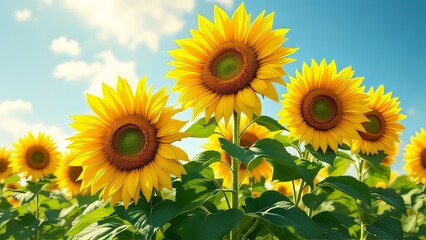 Obraz premium Sunflowers burst forth in a double-exposed summer field, AI art.