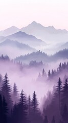 Obraz premium Misty Mountains and Purple Forest Landscape