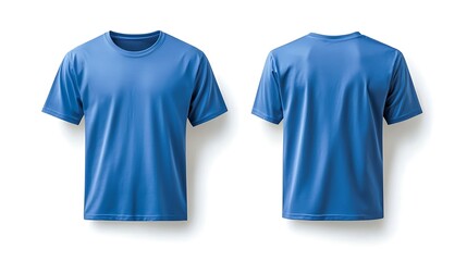 The mockup features a blank royal blue t shirt with a crew neckline, short sleeves, and a straight hemline, displayed front and back on a clean white background