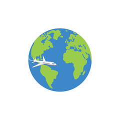 Airplane design travel and vacation logo around the earth