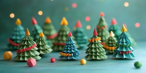 Crafting vibrant paper trees in an enchanting holiday atmosphere filled with warm colors and festive joy