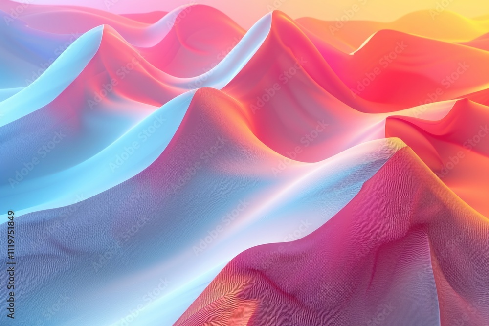 Poster a close-up view of a vibrant fabric with a majestic mountain visible in the background, great for de