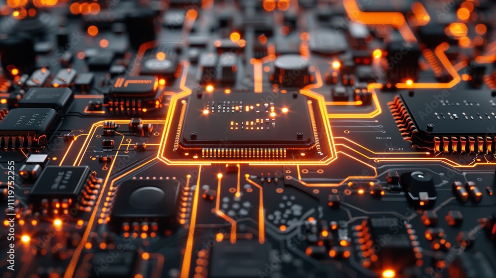 Poster detailed view of an electronic circuit board. ideal for technology and engineering concepts.