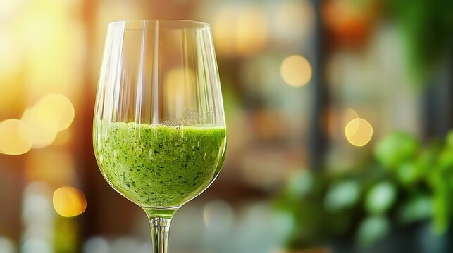Festive Green Smoothie in Wine Glass. Non-alcoholic month. Dry January is public health campaign
