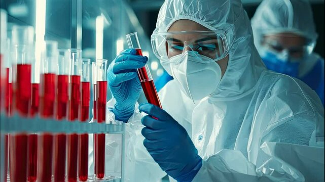 virologist test tubes with virus. Selective focus