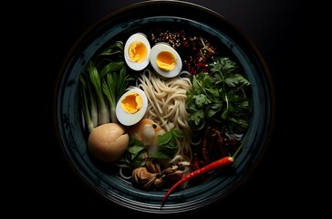 white noodle with boiled egg vegetables