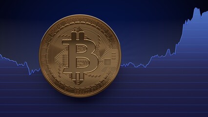 Golden Bitcoin Currency infront of a blue background