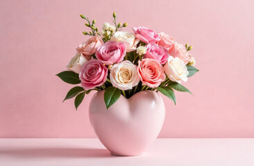 Obraz premium Flower arrangements in pastel colors in a heart-shaped vase