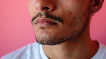 Obraz premium A close-up shot of a man's upper body, wearing a white shirt