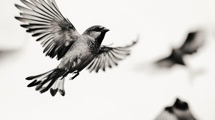 Fototapeta premium A monochrome image of a bird soaring through the air