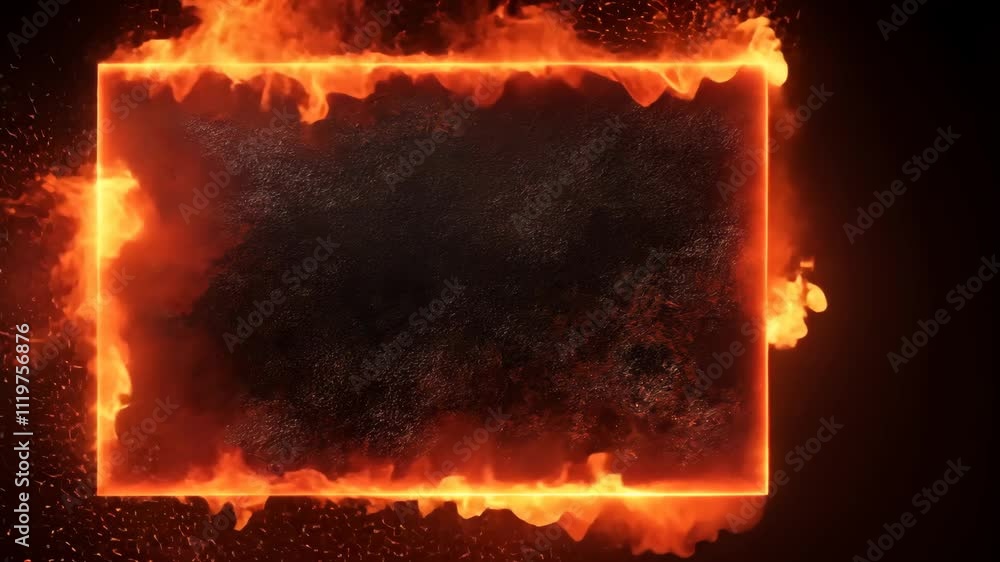 Poster intense abstract background with fiery frame and dark center for creative projects and designs