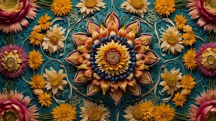 Floral Mandala Artwork Featuring Sunflowers And Other Blooms