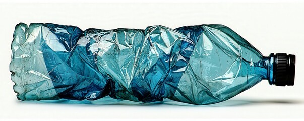 Crumpled Plastic Water Bottle on Light Background Captures the Impact of Plastic Waste and Recycling Challenges in Modern Society