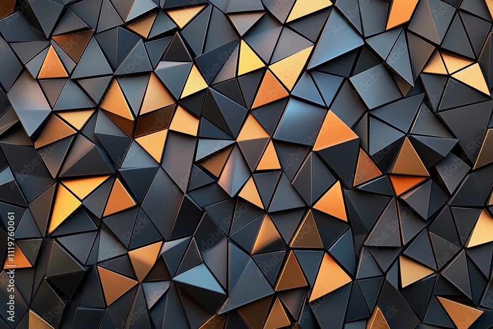 Poster black and gold abstract pattern of triangles. the pattern is made up of many triangles of different 