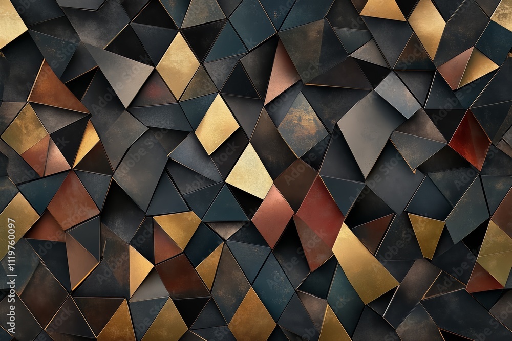 Poster black and gold abstract design made of triangles. the design is made up of many different shapes and