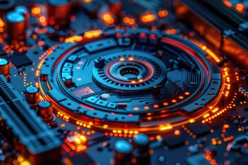 A detailed view of a computer motherboard's internal components