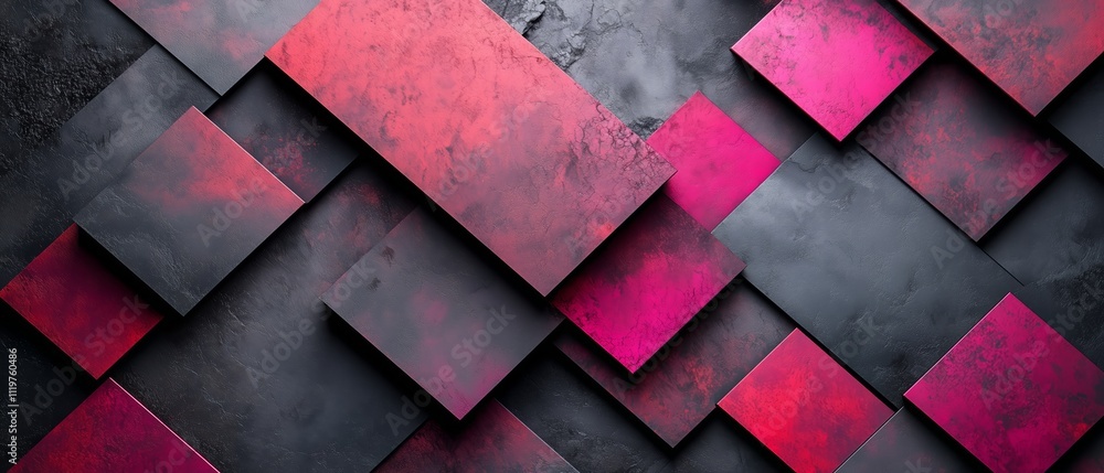 Poster black and red abstract image with a pink background. the image is made up of squares and rectangles 