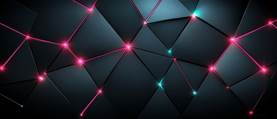 Black and purple background with a pattern of triangles and squares. The squares are lit up with pink and green lights