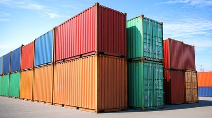 Containers in shipping yard, shipping port.